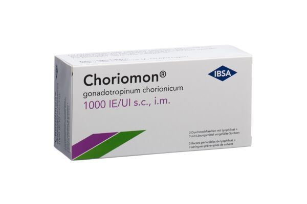 Choriomon subst sèche 1000 UI avec solvant 1 ml (seringue préremplie) flac 3 pce