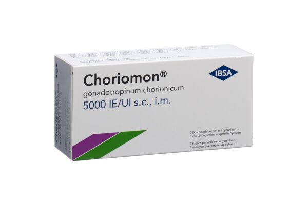 Choriomon subst sèche 5000 UI avec solvant 1 ml (seringue préremplie) flac 3 pce