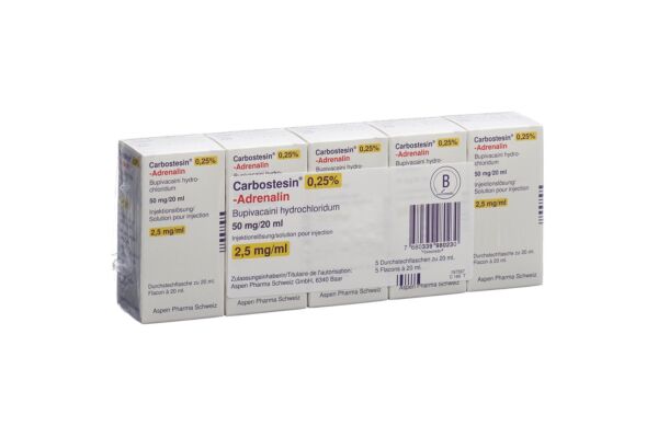 Carbostesin 0.25% -Adrenalin Inj Lös 50 mg/20ml 5 Durchstf 20 ml