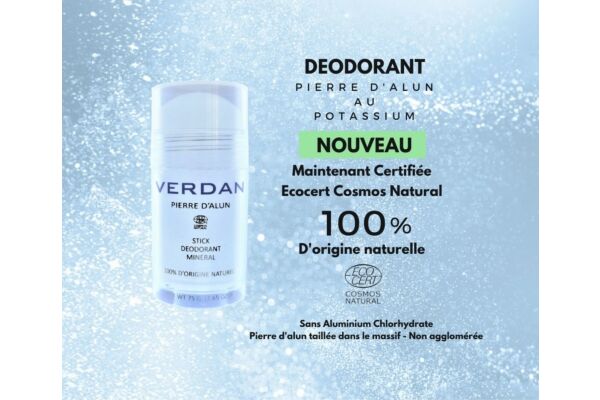 Verdan Pierre d'alun marbrée grade A+ Déodorant stick Minéral 100% d'origine naturelle Ecocertifié 100 g