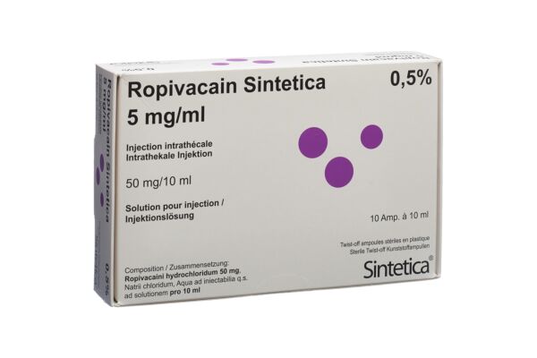 Ropivacain Sintetica Inj Lös 5 mg/ml 10ml Ampullen 10 Stk