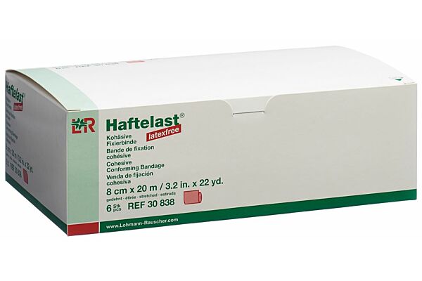 Haftelast sans latex bande de fixation cohésive 8cmx20m rouge 6 pce