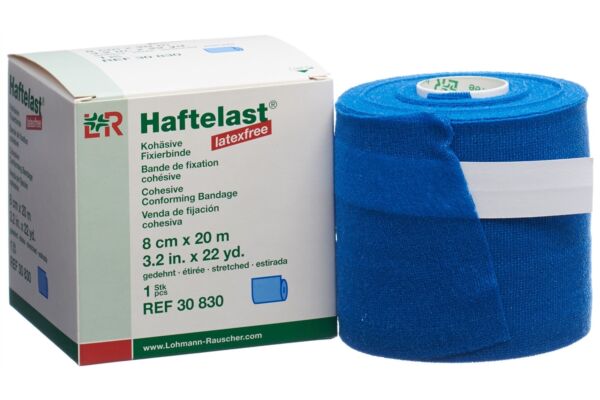 Haftelast sans latex bande de fixation cohésive 8cmx20m bleu