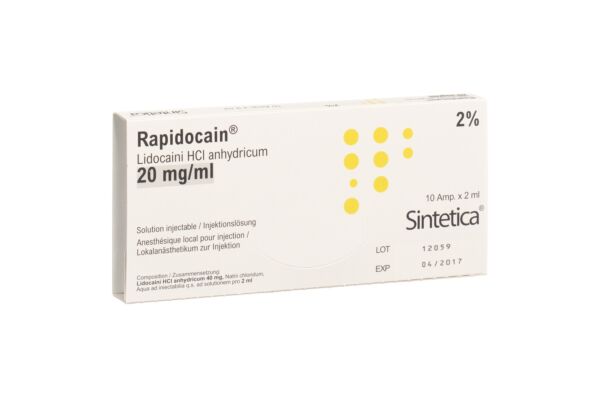 Rapidocain sol inj 40 mg/2ml sans agent conservateur 10 amp 2 ml