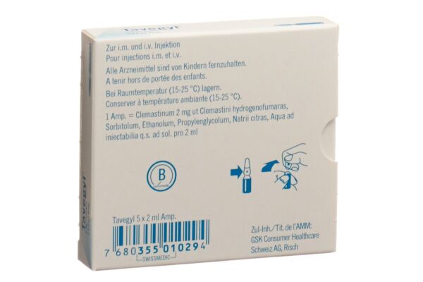 Tavegyl Inj Lös 2 mg/2ml i.m./i.v. 5 Amp 2 ml