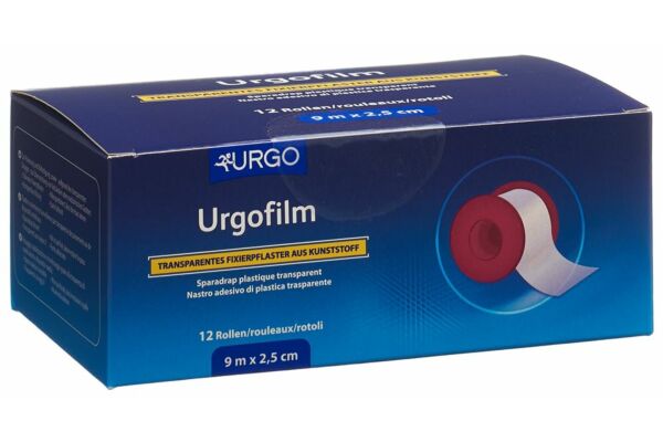 Urgofilm Sparadrap transparent 9mx2.50cm pour peaux sensibles, perméable aux rayons X 12 pce