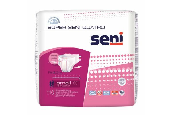 Super Seni Quatro changes complets S respirants tour de taille 55-80cm 9 gouttes 10 pce