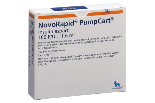 Insuline NovoRapid PumpCart sol inj 100 U/ml 5 cartouche 1.6 ml
