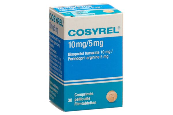 Cosyrel cpr pell Bisoprolol fumarate 10mg/Périndopril arginine 5mg bte 30 pce