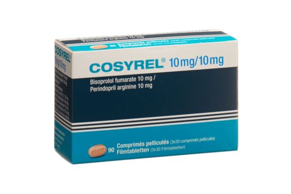Cosyrel cpr pell Bisoprolol fumarate 10mg/Périndopril arginine 10mg 3 bte 30 pce