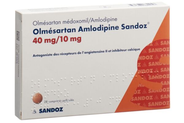 Olmésartan Amlodipine Sandoz cpr pell 40/10 mg 28 pce