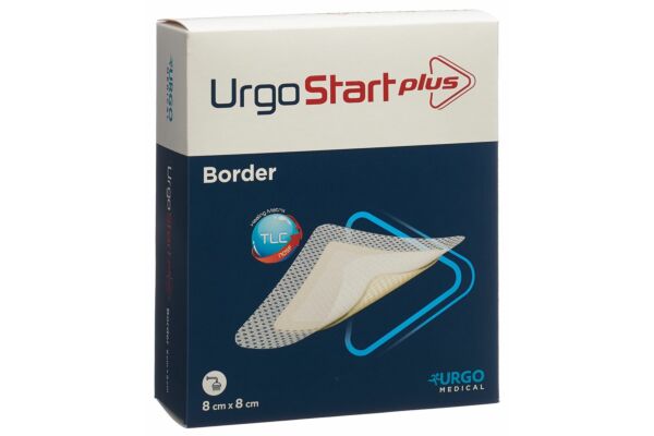 UrgoStart Plus Border Selbsthaftende Polyacrylatwundauflage 8x8cm mit mikroadhäsiver TLC-NOSF-Wundheilungsmatrix 10 Stk