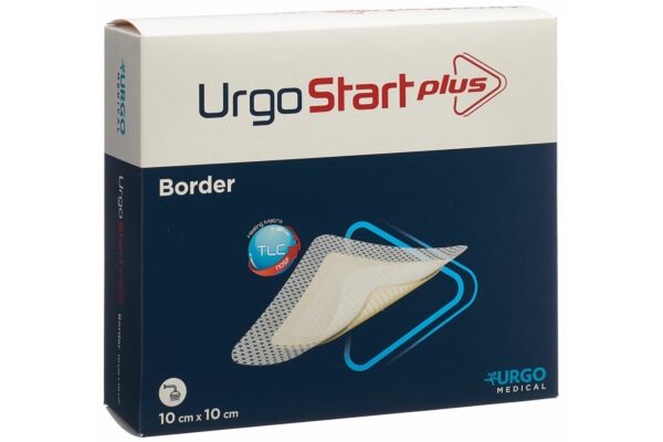 UrgoStart Plus Border Selbsthaftende Polyacrylatwundauflage 10x10cm mit mikroadhäsiver TLC-NOSF-Wundheilungsmatrix 10 Stk