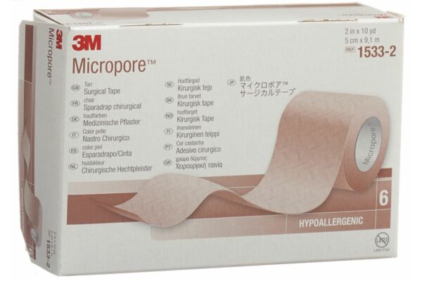 3M Micropore sparadrap sans dispenser 50mmx9.14m blanc 6 pce