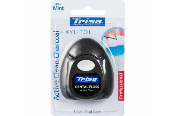 Trisa fil dentaire Active Clean Charcoal 40m mint Xylitol