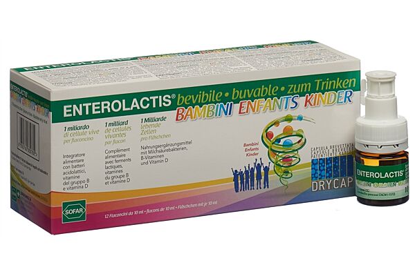 Enterolactis sol buv pour enfants avec ferments lactiques vitamines du groupe B et vitamine D 12 fl 10 ml