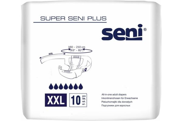 Super Seni Plus changes complets XXL respirants tour de taille 160-210cm 7 gouttes 10 pce