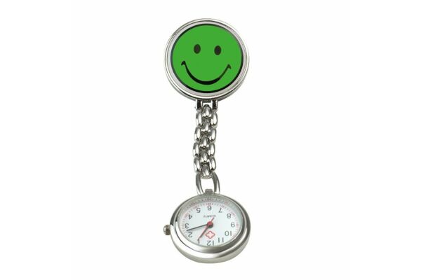 Sundo montre infirmière smiley 9cm vert avec clip à piles