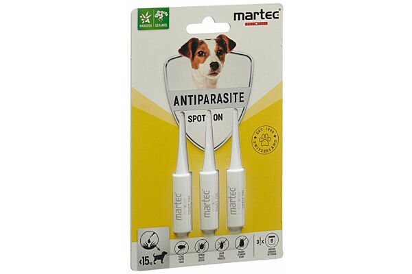 martec PET CARE spot on ANTIPARASITE <15kg pour chiens 3 x 1.5 ml