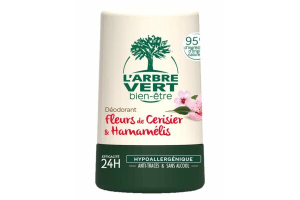L'ARBRE VERT Déodorant écologique roll-on fleurs de cerisier & hamamélis français 50 ml