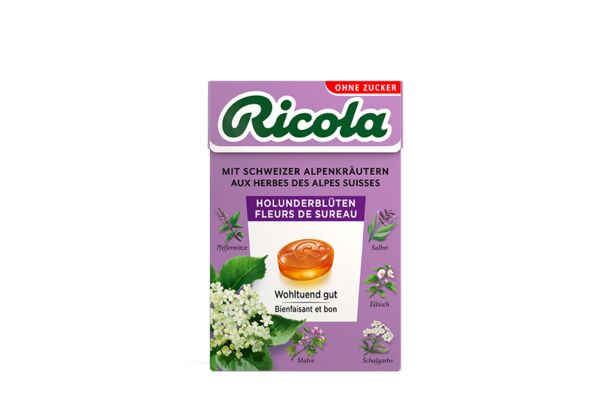 Ricola Holunderblüten Bonbons ohne Zucker mit Stevia Box 50 g