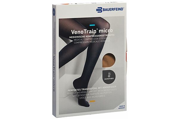VENOTRAIN MICRO A-G CCL2 S plus/short pied ouvert caramel Bande micropicots 1 paire