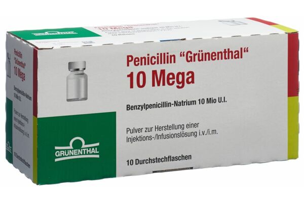 Pénicilline Grünenthal subst sèche 10 Mega vial 10 pce