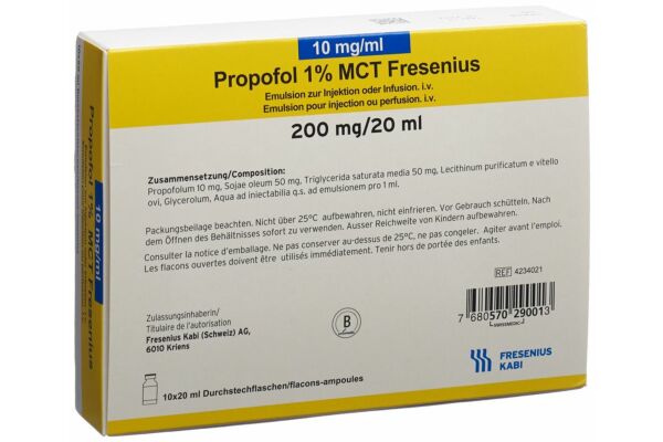 Propofol 1% MCT Fresenius Inj Emuls 200 mg/20ml Flasche 10 Stk