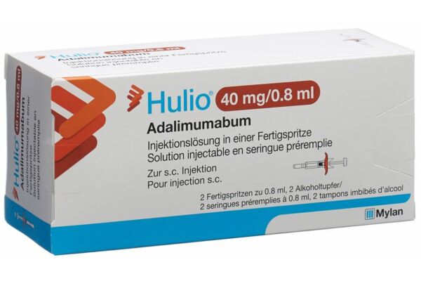 Hulio sol inj 40 mg/0.8ml seringue préremplie 2 x 0.8 ml