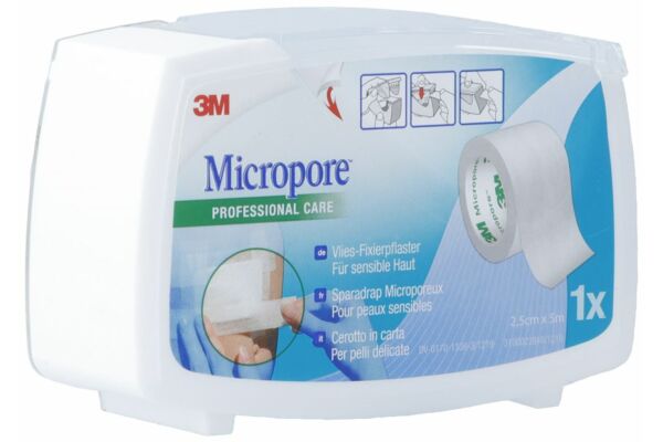 3M Micropore Vlies sparadrap avec dispenser 25mmx5m blanc