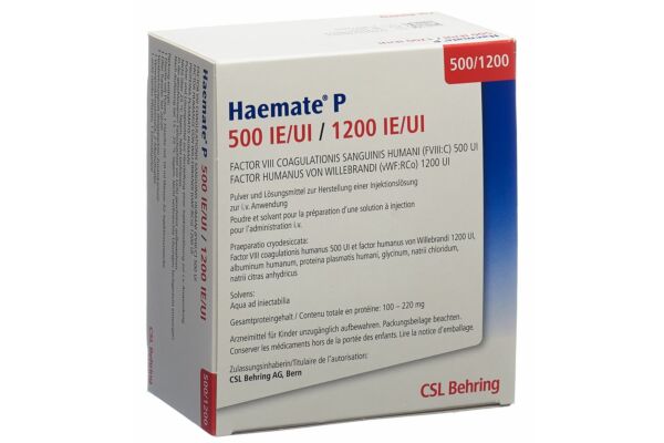 Haemate P subst sèche 500/1200 UI avec solvant + set vial