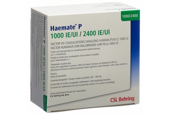 Haemate P subst sèche 1000/2400 UI avec solvant + set vial