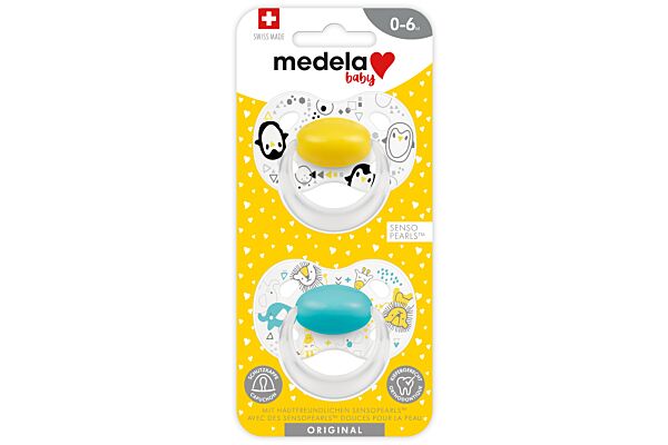 Medela Baby Sucette Original 0-6 jaune bleu 2 pce