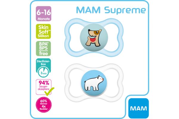 MAM Supreme lolette silicone 6-16 mois 2 pce