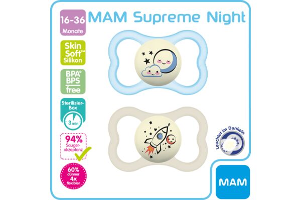 Achat MAM Supreme Night lolette silicone 16-36 mois 2 pce en ligne