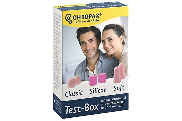 OHROPAX Testbox sourdines 3 paires assorties 1x chaque Classic Soft Silicon