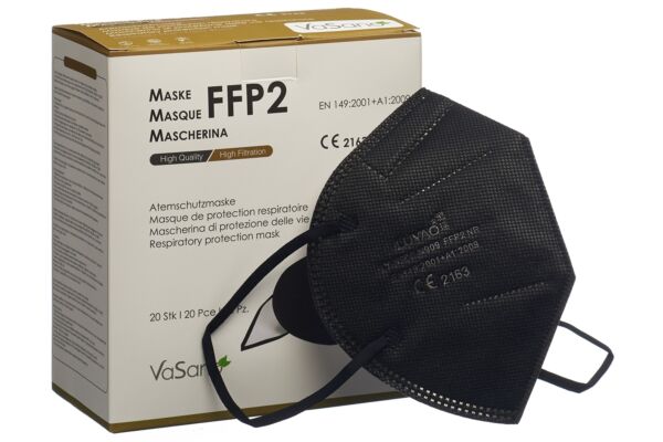 VaSano Maske FFP2 schwarz versiegelt deutsch französisch italienisch 20 Stk