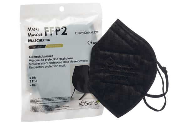 VaSano Maske FFP2 schwarz versiegelt deutsch französisch italienisch 2 Stk