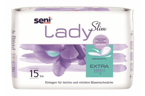 Seni Lady Slim Extra protections anatomiques et respirantes 14x29.5cm 4 gouttes 15 pce