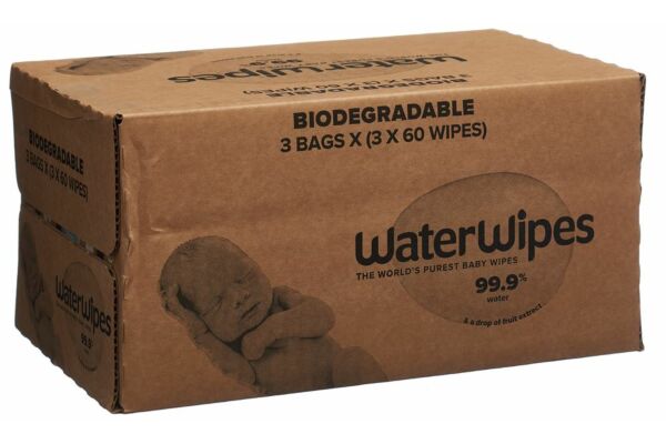 WaterWipes Lingettes bébé pour peaux sensibles 3 x 60 pce
