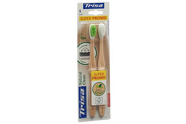 Trisa Natural Clean brosse à dents en bois soft DUO 2 pce