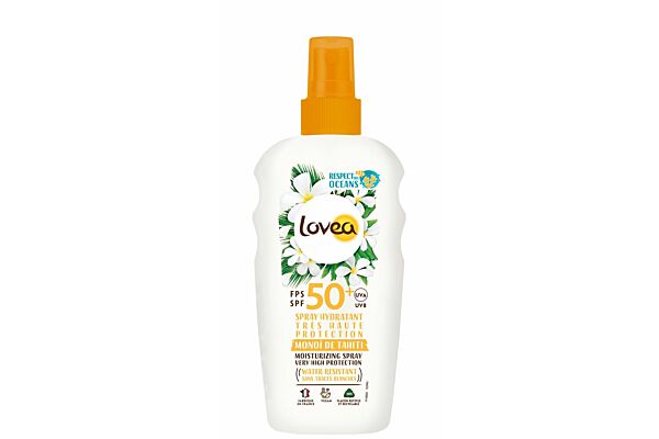Lovea spray hydratant SPF50+ très haute protection monoï de tahiti 150 ml