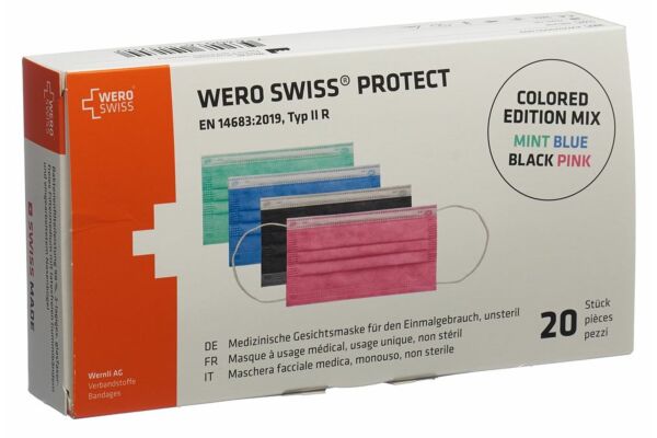 WERO SWISS protect masque type IIR coloré mix box 20 pce