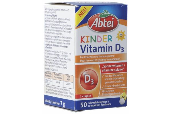 Abtei Kinder Vitamin D3 Schmelztabl Glasfl 50 Stk