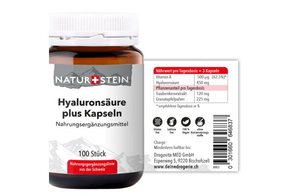 Naturstein Hyaluronsäure plus Kaps Glas 100 Stk