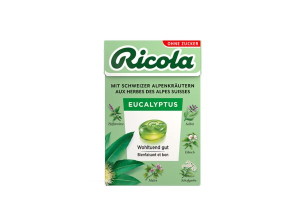 Ricola Eucalyptus Bonbons ohne Zucker mit Stevia Box 50 g