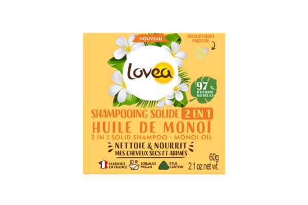 Lovea shampooing solide 2 en 1 huile de monoï carton 60 g