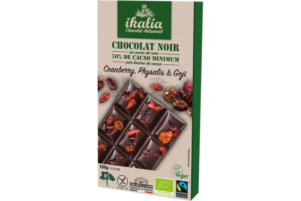 ikalia tablette chocolat noir cranberries physalis 100 g