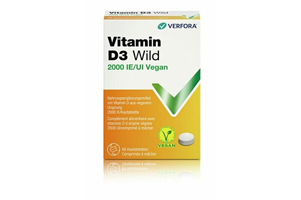 Vitamin D3 Wild cpr croquer 2000 UI vegan 60 pce