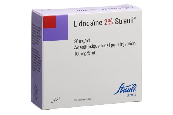Lidocaïne Streuli 2% sol inj 100 mg/5ml (ampoules) 10 amp 5 ml